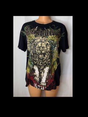 Men's Black Graphic Lion Print T-Shirt